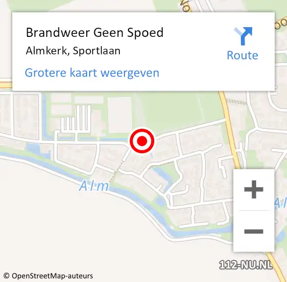 Locatie op kaart van de 112 melding: Brandweer Geen Spoed Naar Almkerk, Sportlaan op 18 juli 2019 18:00