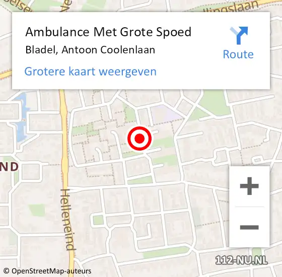 Locatie op kaart van de 112 melding: Ambulance Met Grote Spoed Naar Bladel, Antoon Coolenlaan op 18 juli 2019 19:01