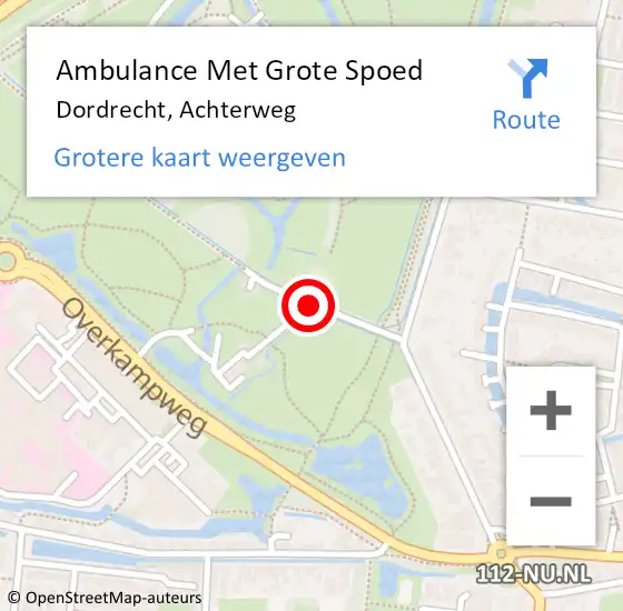 Locatie op kaart van de 112 melding: Ambulance Met Grote Spoed Naar Dordrecht, Achterweg op 18 juli 2019 19:18