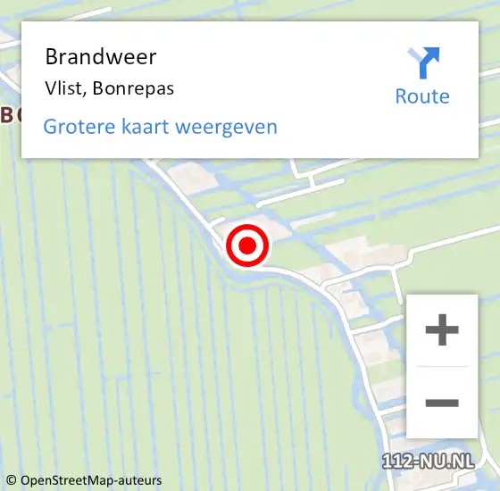 Locatie op kaart van de 112 melding: Brandweer Vlist, Bonrepas op 18 juli 2019 19:54