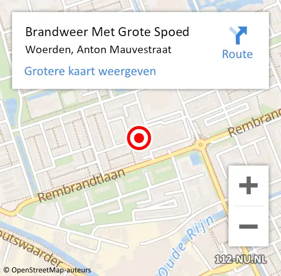 Locatie op kaart van de 112 melding: Brandweer Met Grote Spoed Naar Woerden, Anton Mauvestraat op 18 juli 2019 19:59