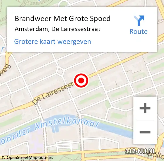 Locatie op kaart van de 112 melding: Brandweer Met Grote Spoed Naar Amsterdam, De Lairessestraat op 18 juli 2019 22:14