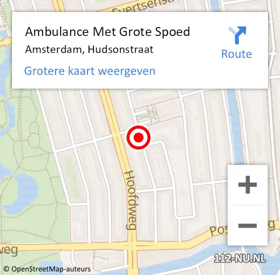 Locatie op kaart van de 112 melding: Ambulance Met Grote Spoed Naar Amsterdam, Hudsonstraat op 18 juli 2019 22:42