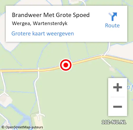 Locatie op kaart van de 112 melding: Brandweer Met Grote Spoed Naar Wergea, Wartensterdyk op 18 juli 2019 23:08