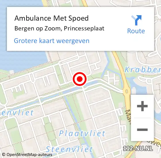 Locatie op kaart van de 112 melding: Ambulance Met Spoed Naar Bergen op Zoom, Princesseplaat op 18 juli 2019 23:22