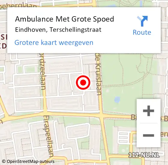 Locatie op kaart van de 112 melding: Ambulance Met Grote Spoed Naar Eindhoven, Terschellingstraat op 19 juli 2019 00:20