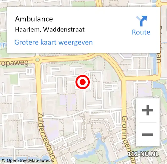 Locatie op kaart van de 112 melding: Ambulance Haarlem, Waddenstraat op 19 juli 2019 00:51