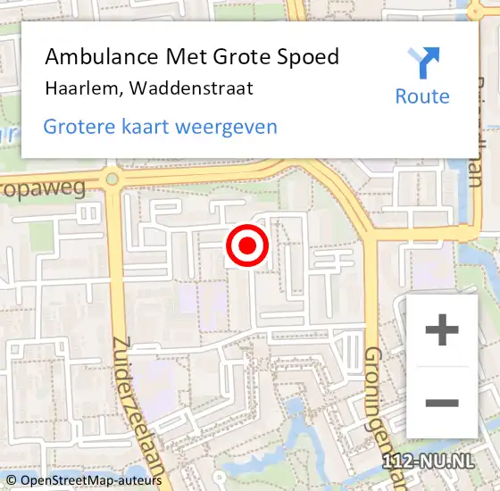 Locatie op kaart van de 112 melding: Ambulance Met Grote Spoed Naar Haarlem, Waddenstraat op 19 juli 2019 00:52