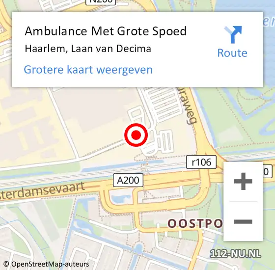 Locatie op kaart van de 112 melding: Ambulance Met Grote Spoed Naar Haarlem, Laan Van Decima op 19 juli 2019 04:07