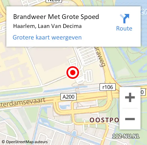 Locatie op kaart van de 112 melding: Brandweer Met Grote Spoed Naar Haarlem, Laan Van Decima op 19 juli 2019 04:07