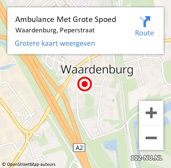 Locatie op kaart van de 112 melding: Ambulance Met Grote Spoed Naar Waardenburg, Peperstraat op 19 juli 2019 04:57