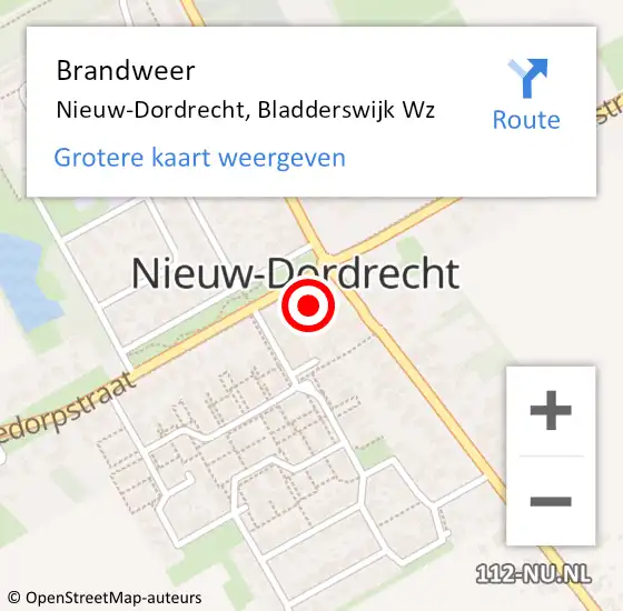 Locatie op kaart van de 112 melding: Brandweer Nieuw-Dordrecht, Bladderswijk Wz op 19 juli 2019 05:11