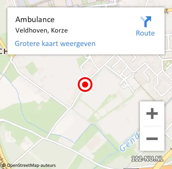 Locatie op kaart van de 112 melding: Ambulance Veldhoven, Korze op 19 juli 2019 08:06