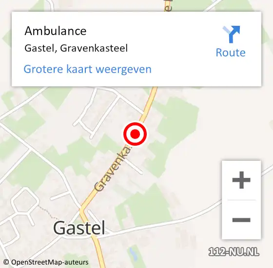 Locatie op kaart van de 112 melding: Ambulance Gastel, Gravenkasteel op 19 juli 2019 08:59