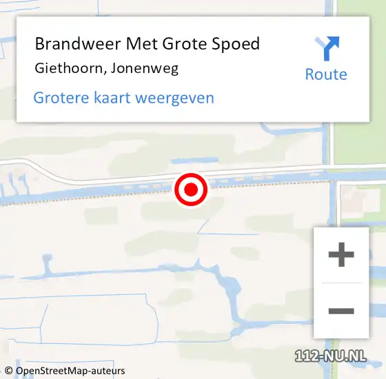 Locatie op kaart van de 112 melding: Brandweer Met Grote Spoed Naar Giethoorn, Jonenweg op 19 juli 2019 09:42