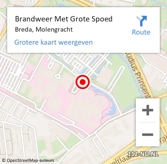 Locatie op kaart van de 112 melding: Brandweer Met Grote Spoed Naar Breda, Molengracht op 19 juli 2019 09:44