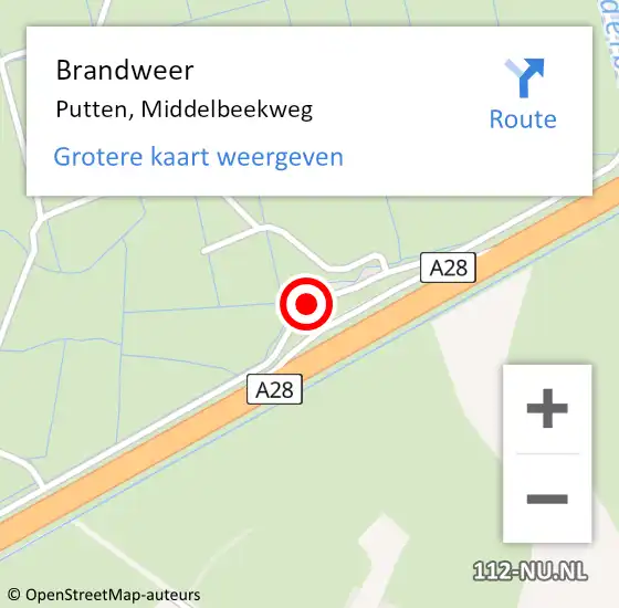 Locatie op kaart van de 112 melding: Brandweer Putten, Middelbeekweg op 19 juli 2019 09:46