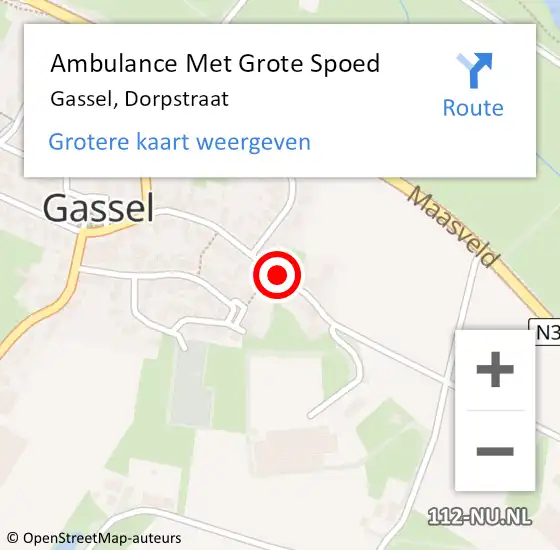Locatie op kaart van de 112 melding: Ambulance Met Grote Spoed Naar Gassel, Dorpstraat op 19 juli 2019 10:48