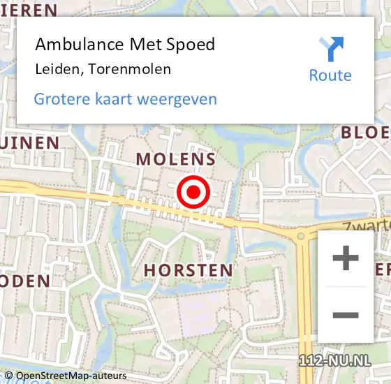 Locatie op kaart van de 112 melding: Ambulance Met Spoed Naar Leiden, Torenmolen op 19 juli 2019 11:50