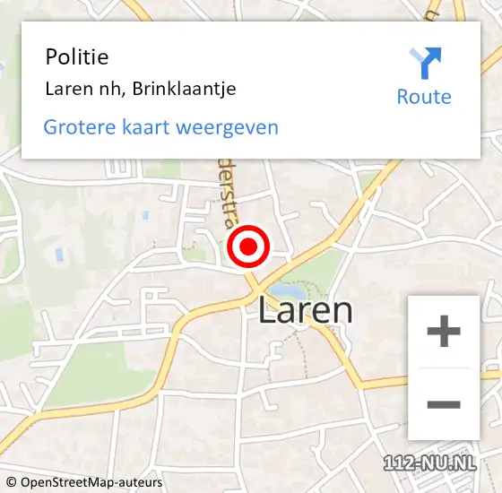 Locatie op kaart van de 112 melding: Politie Laren nh, Brinklaantje op 19 juli 2019 12:33