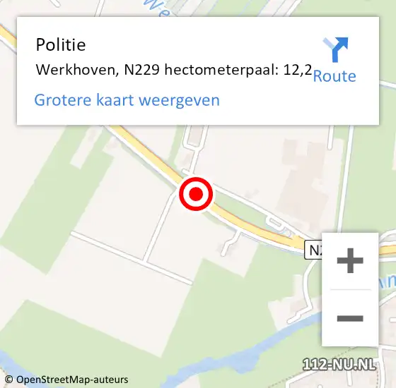 Locatie op kaart van de 112 melding: Politie Werkhoven, N229 hectometerpaal: 12,2 op 19 juli 2019 14:20