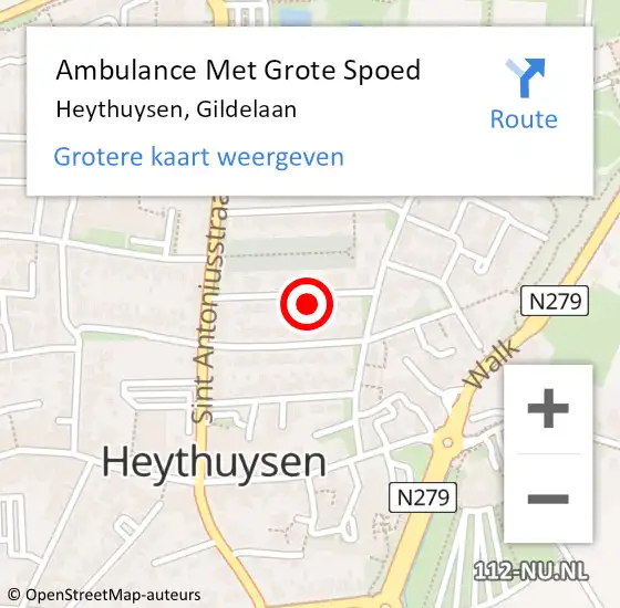 Locatie op kaart van de 112 melding: Ambulance Met Grote Spoed Naar Heythuysen, Gildelaan op 8 april 2014 00:54