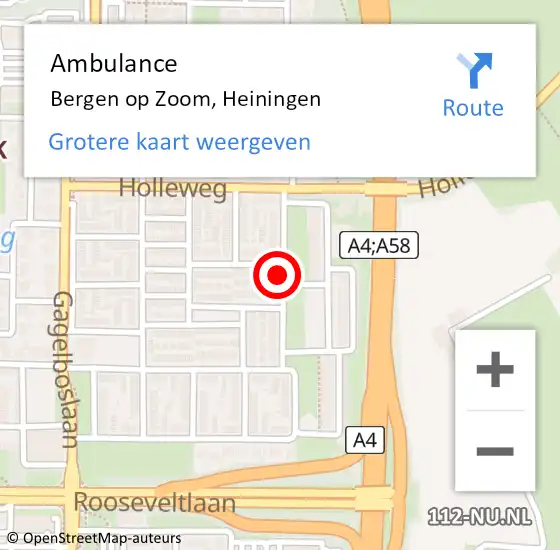 Locatie op kaart van de 112 melding: Ambulance Bergen op Zoom, Heiningen op 19 juli 2019 17:03