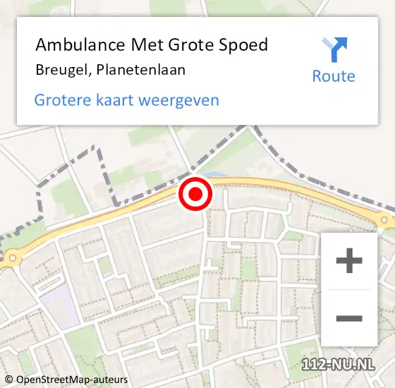 Locatie op kaart van de 112 melding: Ambulance Met Grote Spoed Naar Breugel, Planetenlaan op 19 juli 2019 17:07