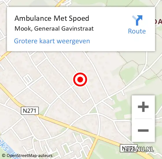 Locatie op kaart van de 112 melding: Ambulance Met Spoed Naar Mook, Generaal Gavinstraat op 19 juli 2019 17:23