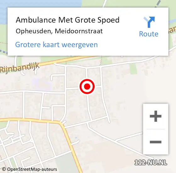 Locatie op kaart van de 112 melding: Ambulance Met Grote Spoed Naar Opheusden, Meidoornstraat op 19 juli 2019 18:48