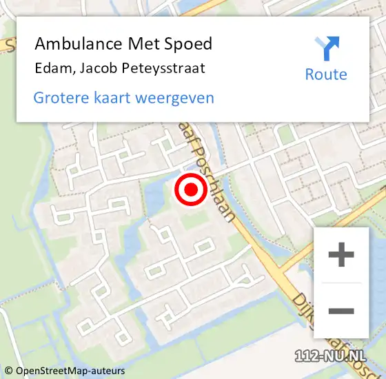 Locatie op kaart van de 112 melding: Ambulance Met Spoed Naar Edam, Jacob Peteysstraat op 19 juli 2019 21:44