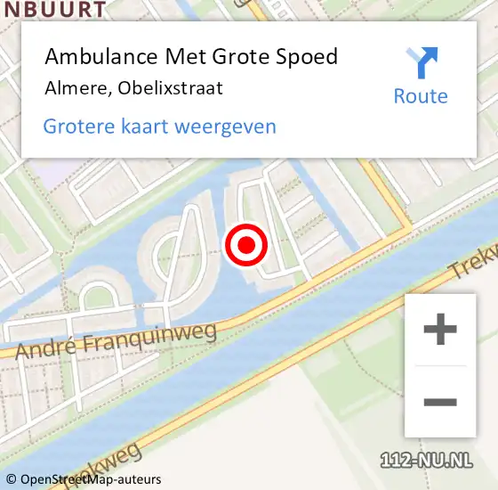 Locatie op kaart van de 112 melding: Ambulance Met Grote Spoed Naar Almere, Obelixstraat op 19 juli 2019 23:02