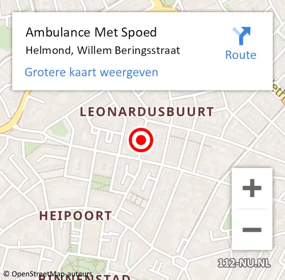 Locatie op kaart van de 112 melding: Ambulance Met Spoed Naar Helmond, Willem Beringsstraat op 19 juli 2019 23:43