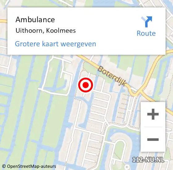 Locatie op kaart van de 112 melding: Ambulance Uithoorn, Koolmees op 20 juli 2019 00:22