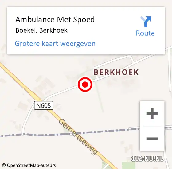 Locatie op kaart van de 112 melding: Ambulance Met Spoed Naar Boekel, Berkhoek op 20 juli 2019 03:50