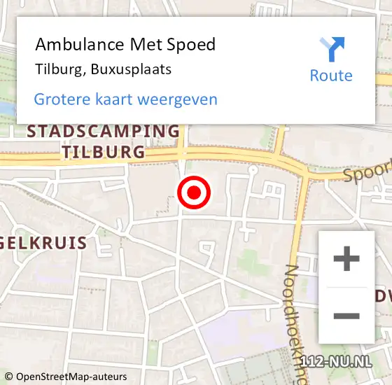 Locatie op kaart van de 112 melding: Ambulance Met Spoed Naar Tilburg, Buxusplaats op 20 juli 2019 09:08