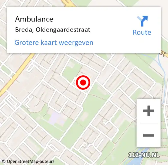 Locatie op kaart van de 112 melding: Ambulance Breda, Oldengaardestraat op 20 juli 2019 10:06