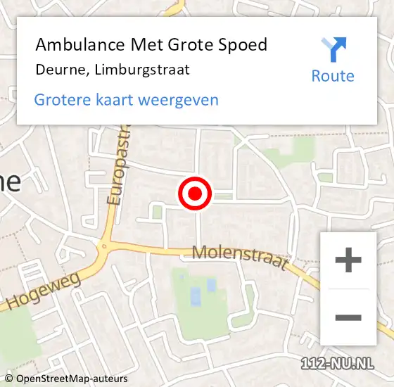 Locatie op kaart van de 112 melding: Ambulance Met Grote Spoed Naar Deurne, Limburgstraat op 20 juli 2019 11:16