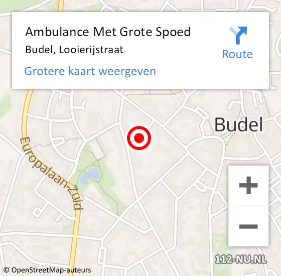 Locatie op kaart van de 112 melding: Ambulance Met Grote Spoed Naar Budel, Looierijstraat op 20 juli 2019 11:41