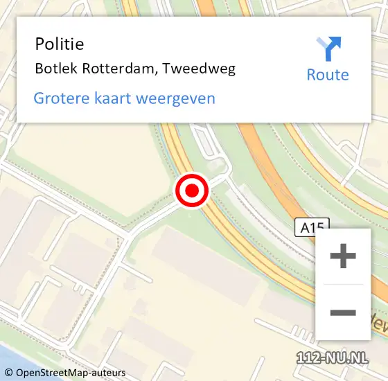 Locatie op kaart van de 112 melding: Politie Botlek Rotterdam, Tweedweg op 20 juli 2019 12:06