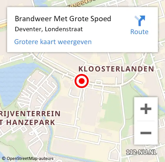 Locatie op kaart van de 112 melding: Brandweer Met Grote Spoed Naar Deventer, Londenstraat op 20 juli 2019 13:30