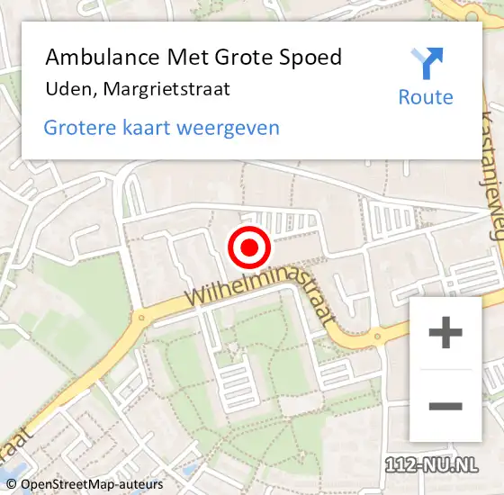 Locatie op kaart van de 112 melding: Ambulance Met Grote Spoed Naar Uden, Margrietstraat op 20 juli 2019 15:02