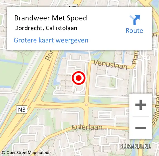 Locatie op kaart van de 112 melding: Brandweer Met Spoed Naar Dordrecht, Callistolaan op 20 juli 2019 16:20