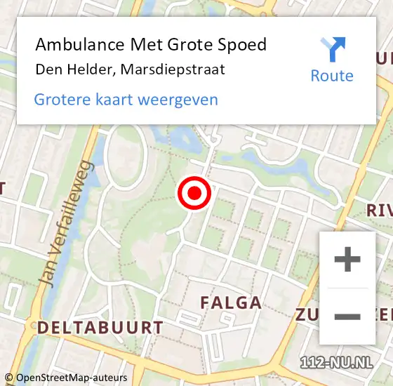 Locatie op kaart van de 112 melding: Ambulance Met Grote Spoed Naar Den Helder, Marsdiepstraat op 20 juli 2019 19:05