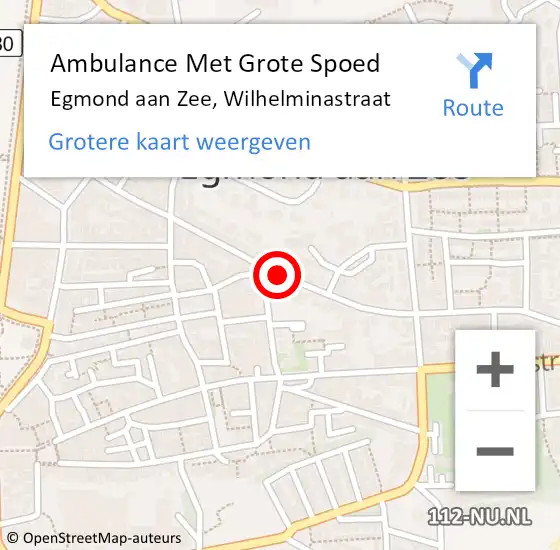 Locatie op kaart van de 112 melding: Ambulance Met Grote Spoed Naar Egmond aan Zee, Wilhelminastraat op 20 juli 2019 20:31