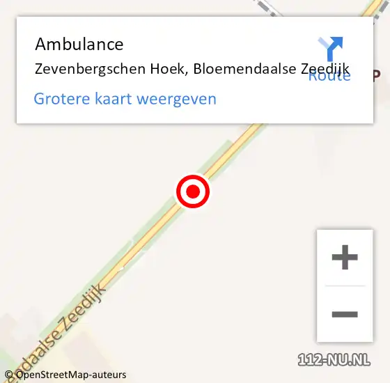 Locatie op kaart van de 112 melding: Ambulance Zevenbergschen Hoek, Bloemendaalse Zeedijk op 20 juli 2019 20:46