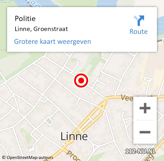 Locatie op kaart van de 112 melding: Politie Linne, Groenstraat op 20 juli 2019 22:28