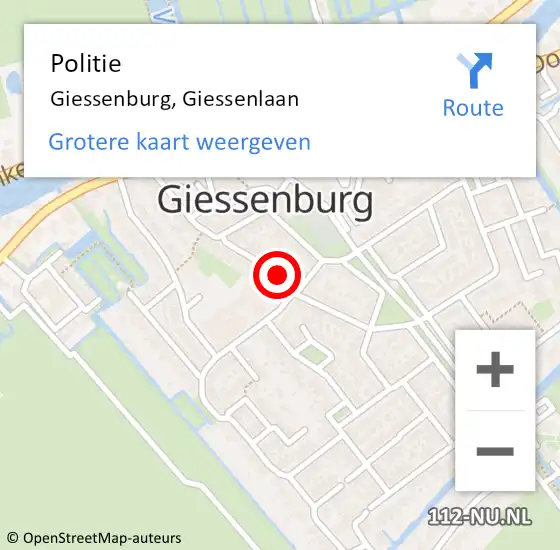 Locatie op kaart van de 112 melding: Politie Giessenburg, Giessenlaan op 20 juli 2019 22:53