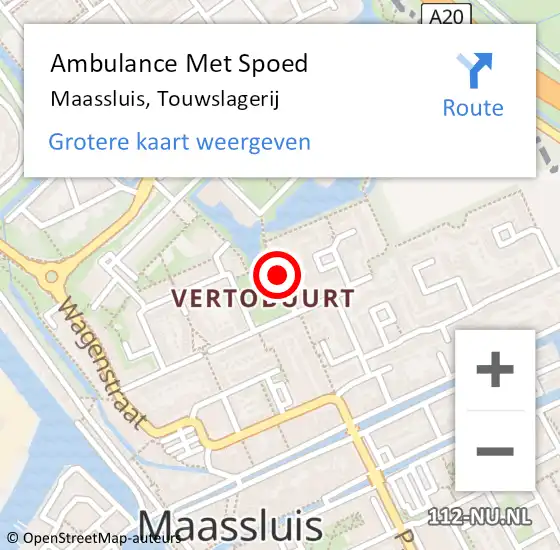 Locatie op kaart van de 112 melding: Ambulance Met Spoed Naar Maassluis, Touwslagerij op 20 juli 2019 23:03
