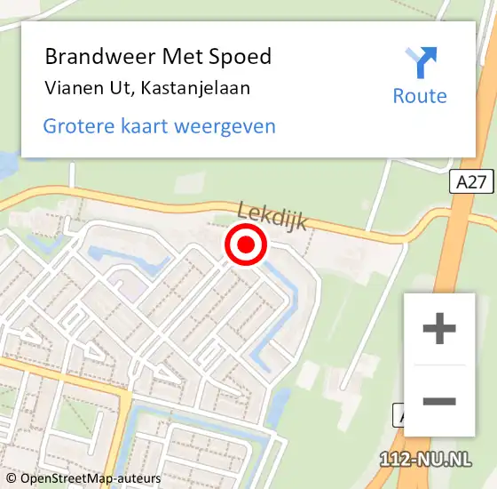 Locatie op kaart van de 112 melding: Brandweer Met Spoed Naar Vianen Ut, Kastanjelaan op 20 juli 2019 23:14